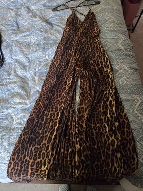 Norma Kamali Leopard-Print Wide-Leg Jumpsuit in Brown and Black